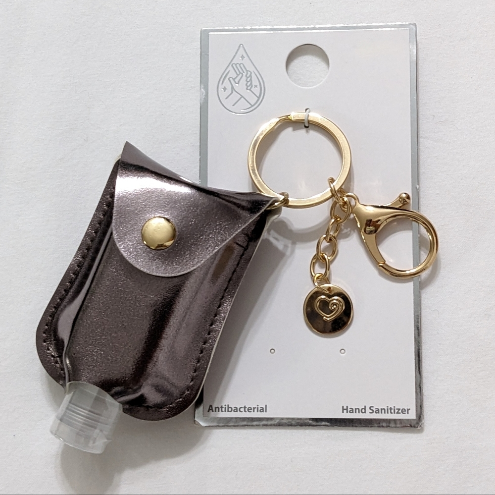 Antibacterial Hand Sanitizer Faux Leather Holder Keychain Heart Bag Charm, NEW